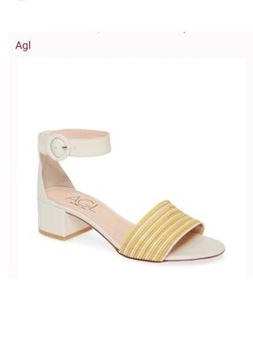 New AGL Women’s Sandals US 8 EU 38 White Yellow Leather Block Heel